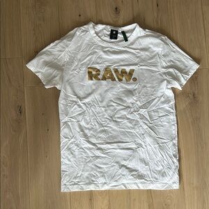 G-Star White T-Shirt with Gold Logo